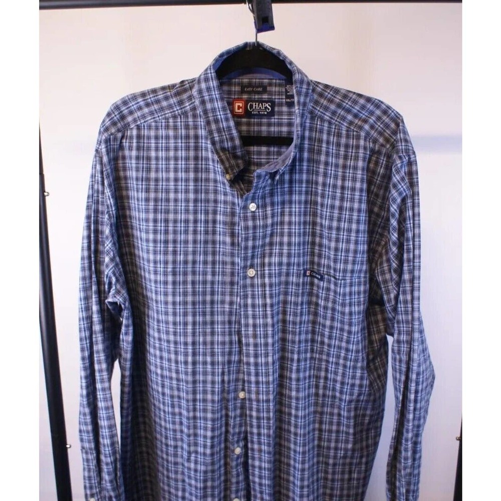 Chaps Shirt Men's 2XL Purple Plaid Cotton Long Sleeve Regular Fit Button-Down